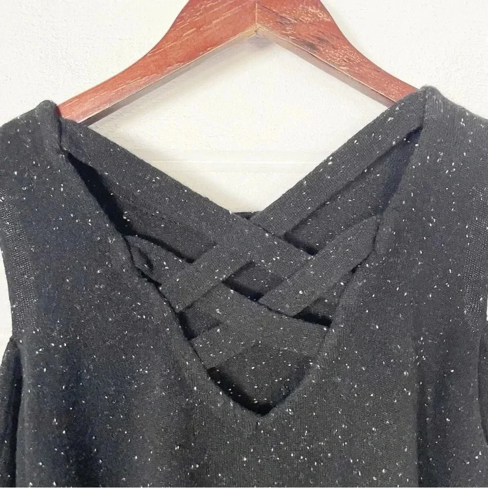 Generation Love Black Speckled Open Shoulders Lattice Back Cashmere Sweater M - Picture 11 of 11